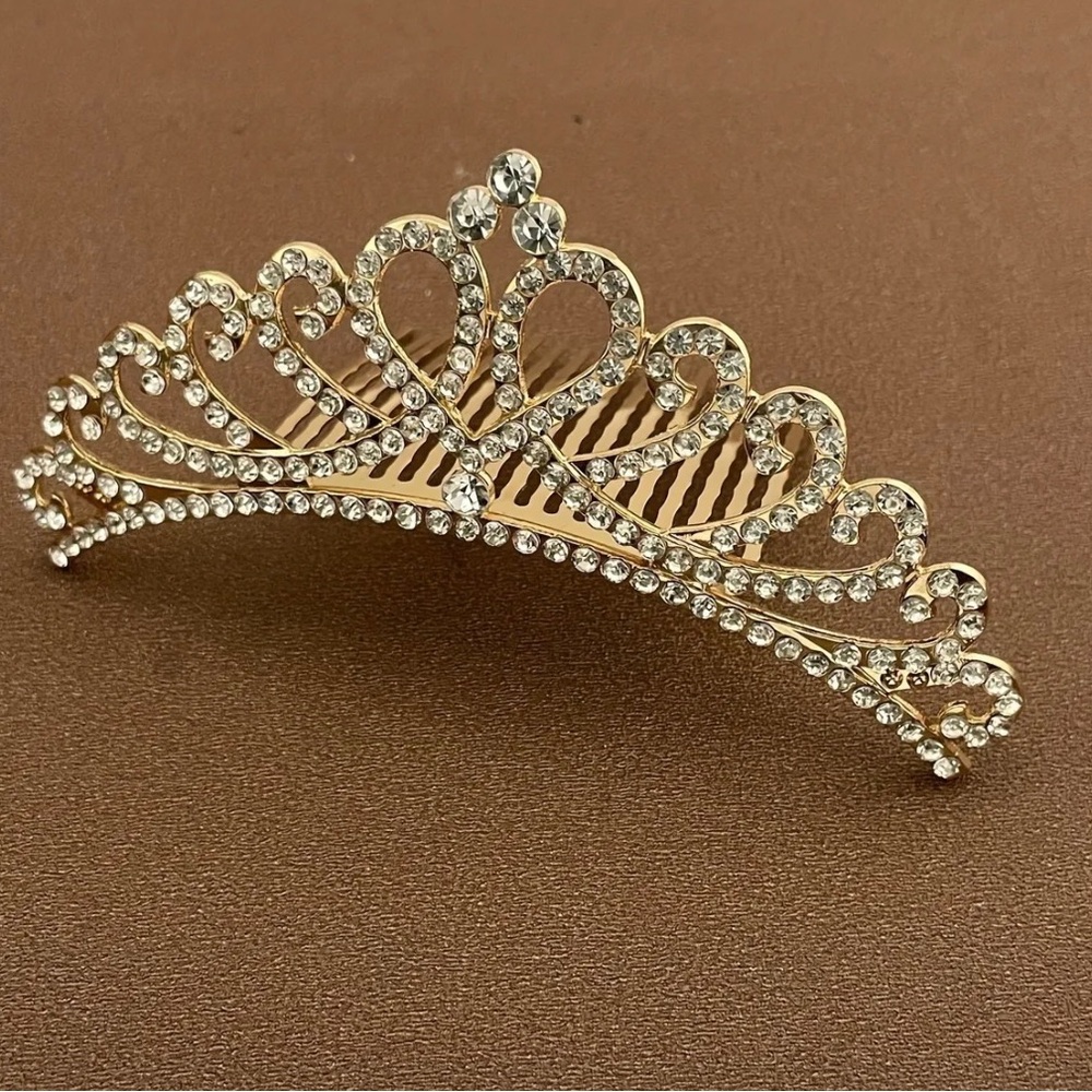 Elegant Gold Rhinestone Tiara Hair Comb